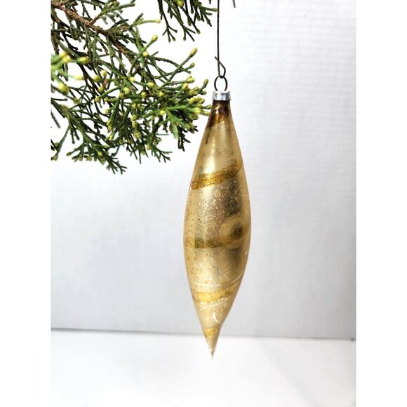 Vintage West Germany Hand Blown Christmas Ornament Gold Teardrop 6" Mercury - Picture 5 of 6